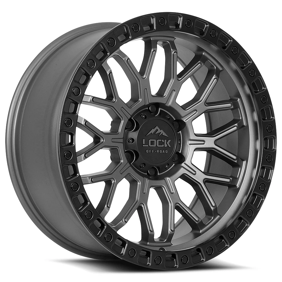 LOCK OFFROAD COMBAT Wheels Matte Grey W Matte Black Ring 17x9 Rims 6x139.7mm ET+1mm LOCK OFFROAD - LOCK OFFROAD COMBAT Wheels Matte Grey W Matte Black Ring 17x9 Rims 6x139.7mm ET+1mm - rims - 17" diameter - 6x139.7mm