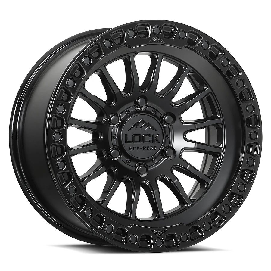 LOCK OFF-ROAD GRIT Wheels Matte Black W Gloss Black Ring 17x9 Rims 6x135mm ET-12mm