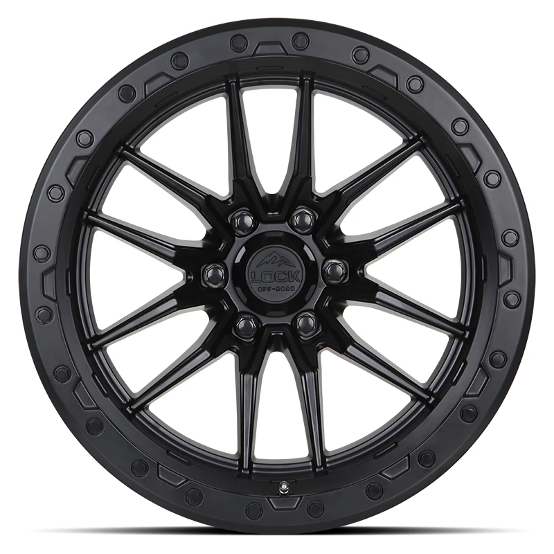 KRAWLER Matte Black W Matte Black Ring Rims for Ford F150, Ford Expedition, Ford Raptor