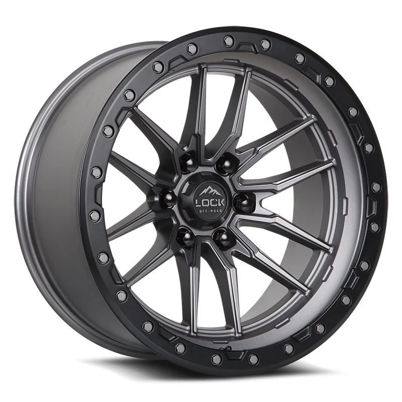 LOCK OFFROAD KRAWLER Wheels Matte Grey W Matte Black Ring 20x9 Rims 6x139.7mm ET0mm LOCK OFFROAD - LOCK OFFROAD KRAWLER Wheels Matte Grey W Matte Black Ring 20x9 Rims 6x139.7mm ET0mm - rims - 20" diameter - 6x139.7mm