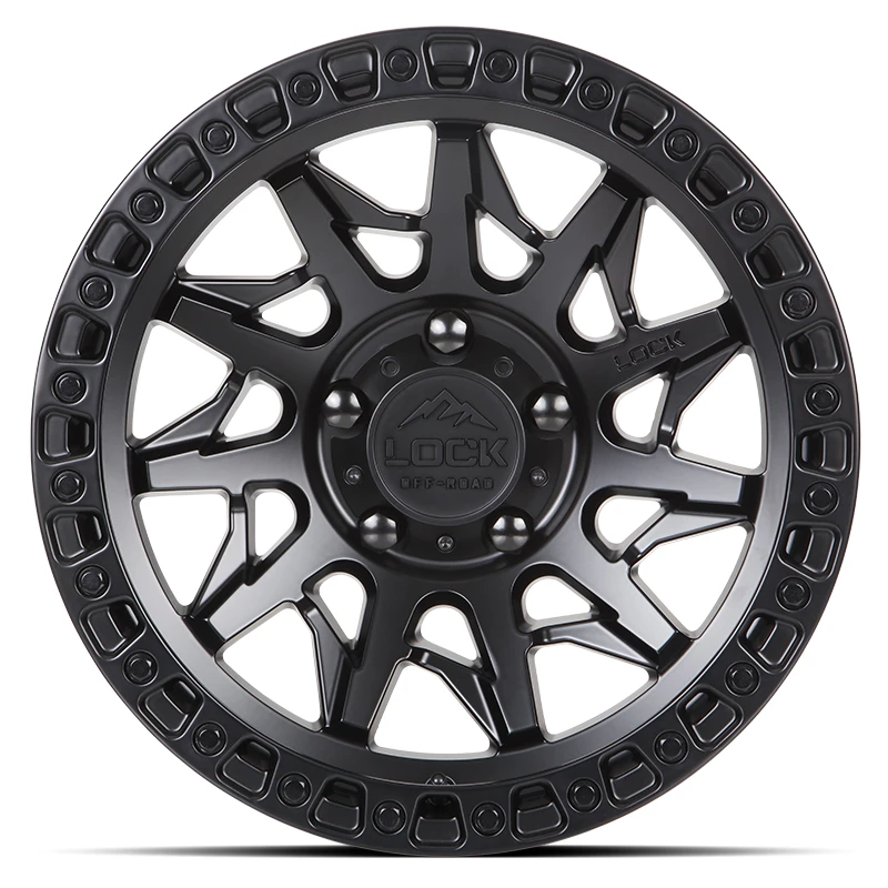 LUNATIC Matte Black W Matte Black Ring Rims for Ford F250, Ford F350, Ford Excursion