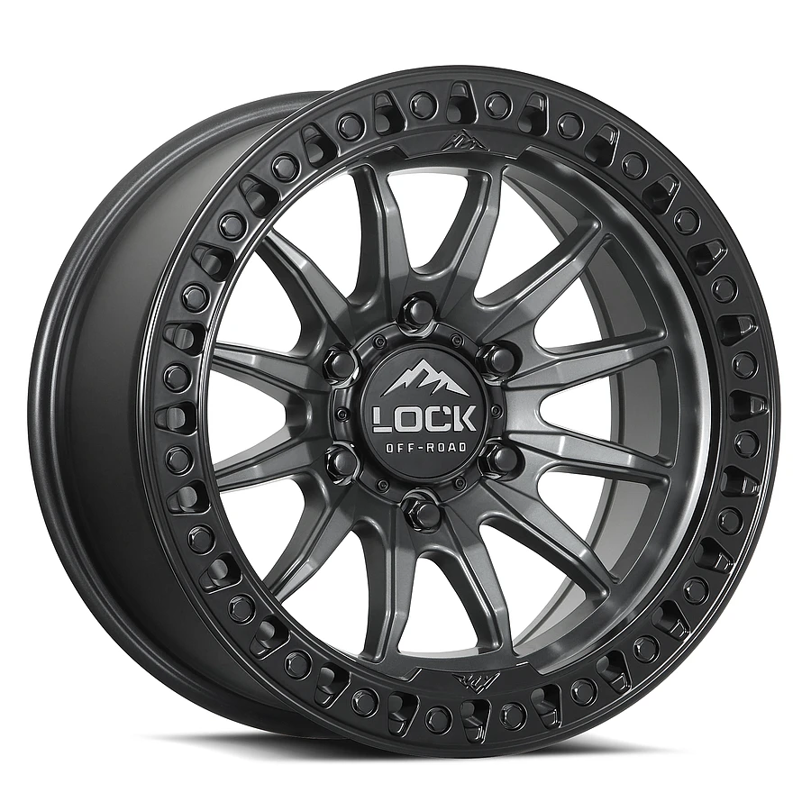 LOCK OFFROAD TRAIL Wheels Matte Grey W Matte Black Ring 17x9 Rims 5x127mm ET-12mm LOCK OFFROAD - LOCK OFFROAD TRAIL Wheels Matte Grey W Matte Black Ring 17x9 Rims 5x127mm ET-12mm - rims - 17" diameter - 5x127mm