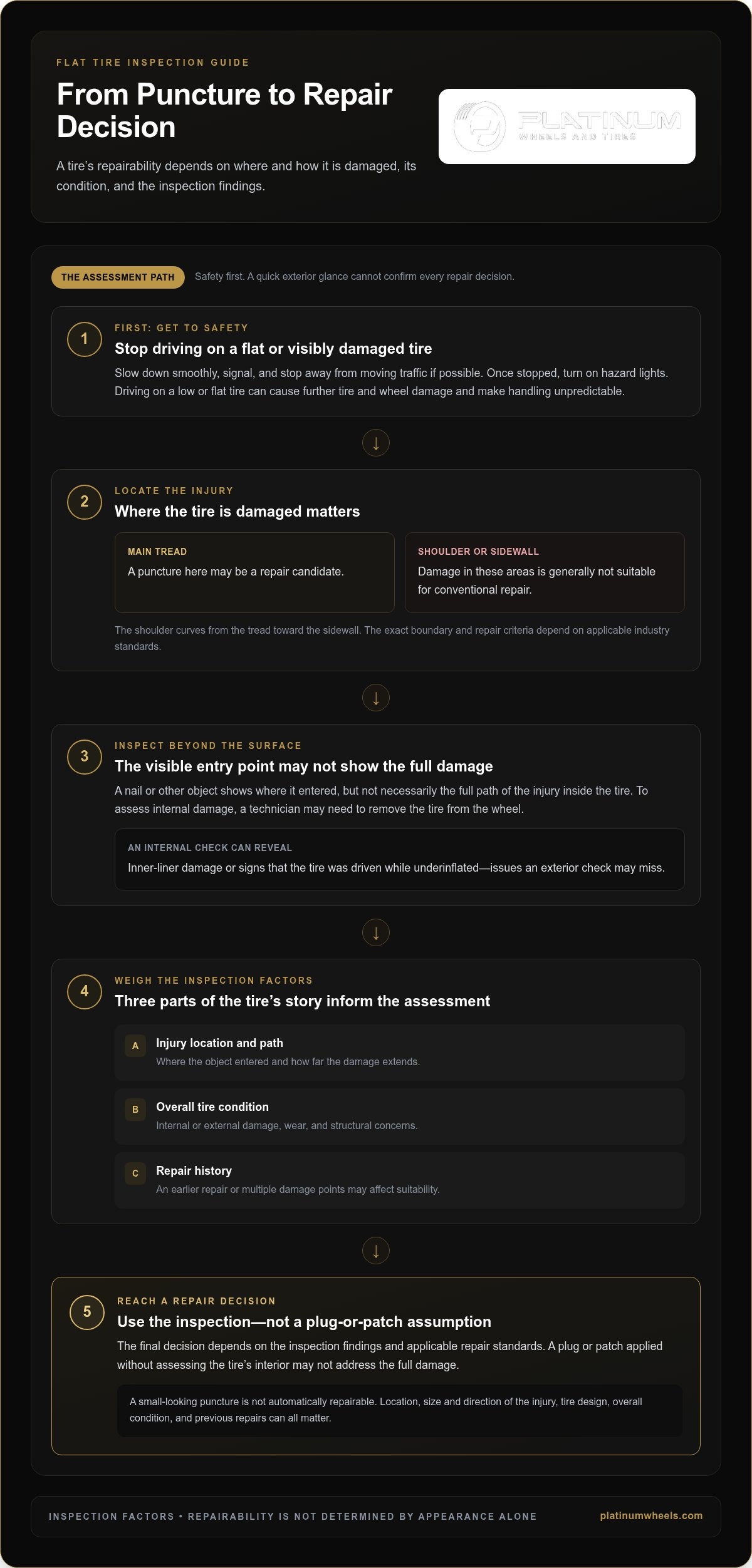 Flat Tire Repair in Denver: When to Patch or Replace infographic