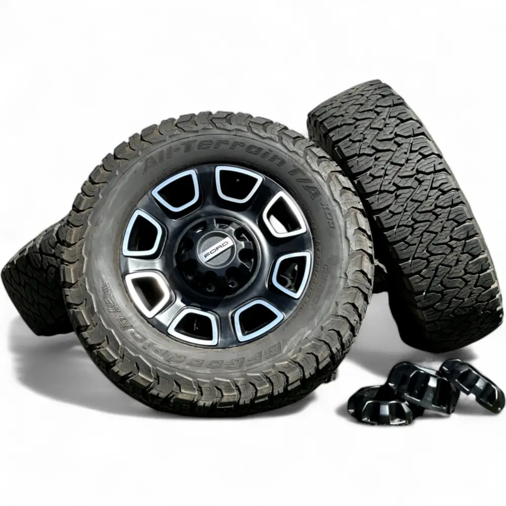 Ford 8 Spoke Black Machined 20x8.0 Wheels 8x170 Rims with BFGoodrich All-Terrain T/A KO3 295/65R20 Tires Ford + BFGoodrich Ford 8 Spoke Black Machined 20x8.0 Wheels 8x170 Rims with BFGoodrich All-Terrain T/A KO3 295/65R20 Tires Wheel & Tire Package