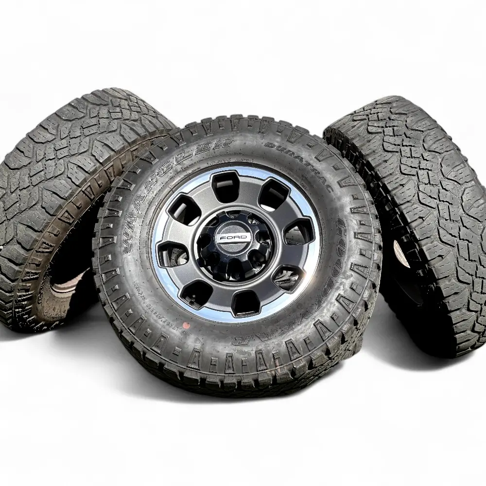 Ford + Goodyear - Ford 8 Spoke Grey Machined 18x8.0 Wheels 8x170 Rims with Goodyear Wrangler DuraTrac 285/75R18 Tires - package - 18.0" diameter - 8x170