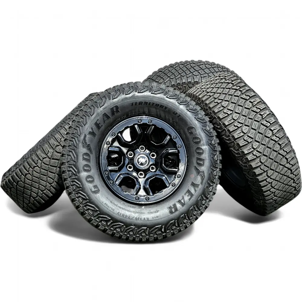 Ford + Goodyear - Ford 6 Spoke Powder Coat Black 17x8.5 Wheels 6x139.7 Rims with Goodyear Wrangler Territory MT 315/70R17 Tires - package - 17.0" diameter - 6x139.7