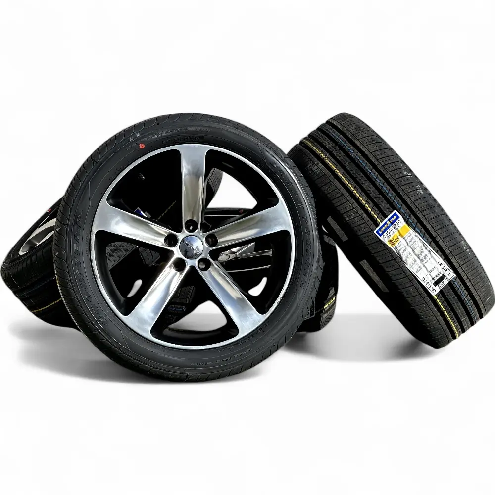 Dodge-Ram + Goodyear Dodge 5 Spoke Black Machined 20x9.0 Wheels 5x115 Rims with Goodyear Eagle Touring 245/45R20 Tires Wheel & Tire Package - View 3