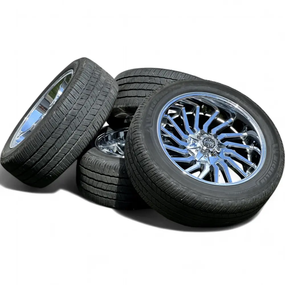 xtreme + Michelin xtreme xf-16 Chrome 22x10.0 Wheels 6x139.7 Rims with Michelin DEFENDER LTX M/S 2 305/45R22 Tires Wheel & Tire Package - View 4