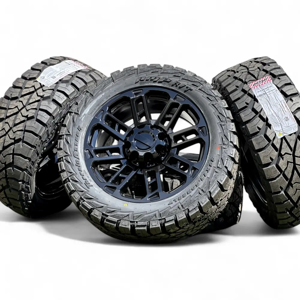 Replica F09 Black 22x9.0 Wheels 8x170 Rims with AMP Terrain Attack R/T 35X12.50R22LT Tires Replica + AMP Replica F09 Black 22x9.0 Wheels 8x170 Rims with AMP Terrain Attack R/T 35X12.50R22LT Tires Wheel & Tire Package