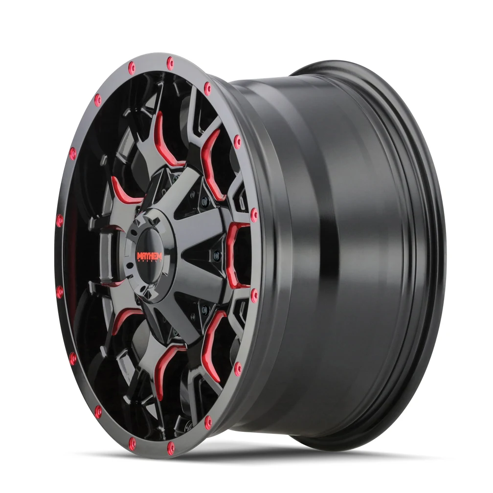 Warrior Gloss Black Milled Prism Red Rims for Jeep Wrangler, Jeep Grand Cherokee, Jeep Gladiator