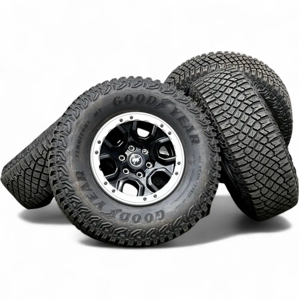 Ford + Goodyear Ford 6 Spoke Powder Coat Black 17x8.5 Wheels 6x139.7 Rims with Goodyear Wrangler Territory MT 315/70R17 Tires Wheel & Tire Package - View 4