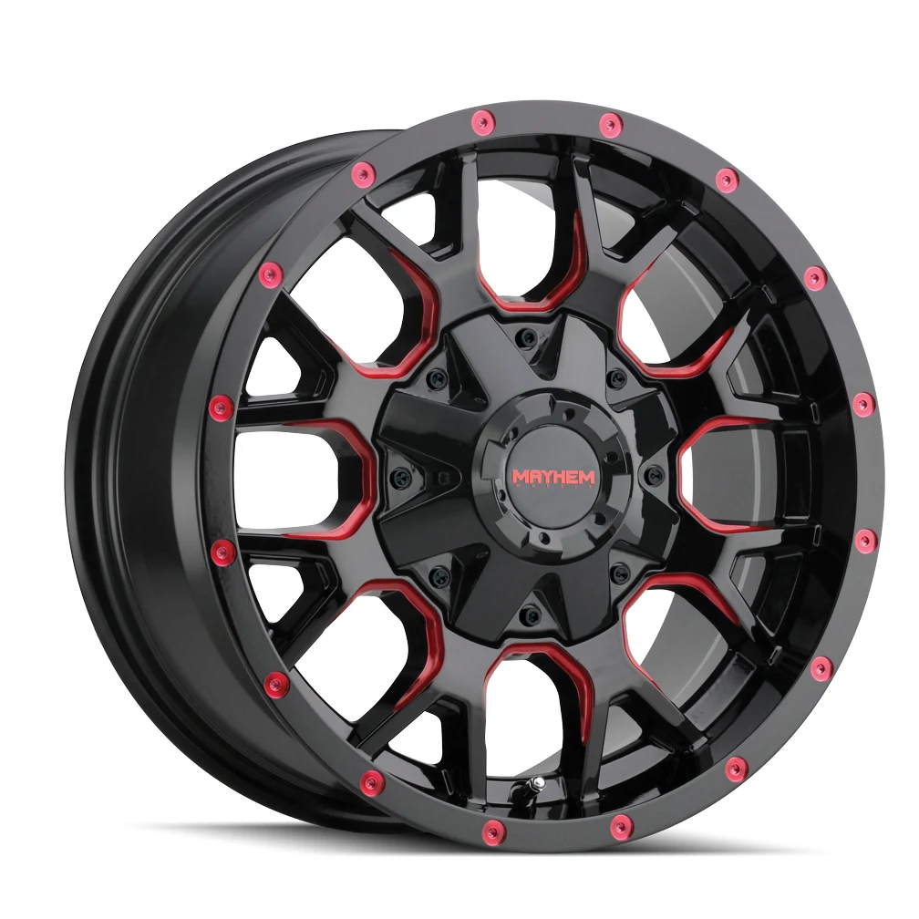 Mayhem Warrior Gloss Black Milled Prism Red Wheel Mayhem Warrior Gloss Black Milled Prism Red Wheel