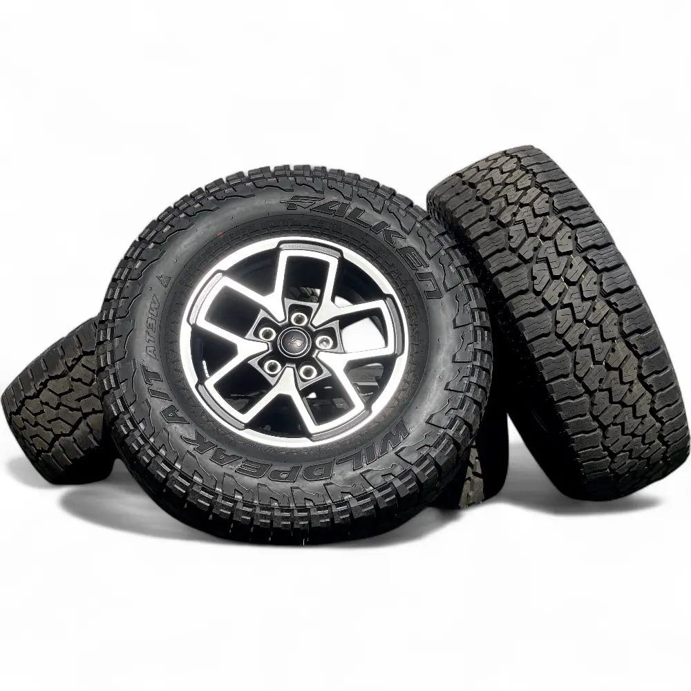 Jeep + Falken Jeep 10 Spoke Black Machined 17x7.5 Wheels 5x127 Rims with Falken Wildpeak A/T3W 285/70R17 Tires Wheel & Tire Package - View 6