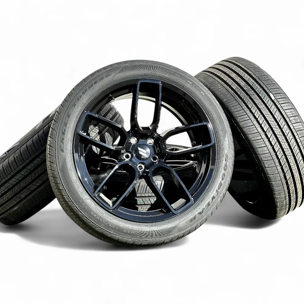 Replica + Goodyear - Replica SRT DG10 Gloss Black 20x9.5 Wheels 5x115 Rims with Goodyear Eagle Touring 245/45R20 Tires - package - 20.0" diameter - 5x115
