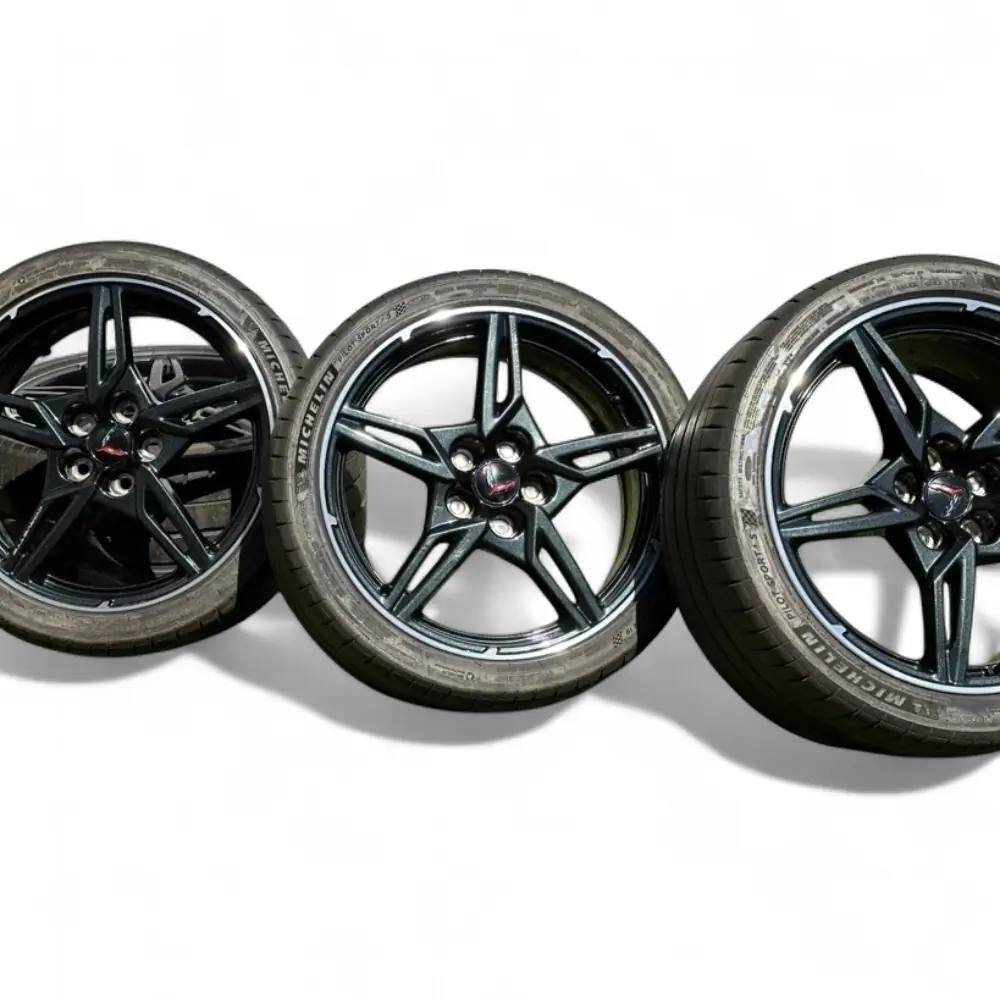 Chevrolet + Michelin Chevrolet 5 Double Spoke Powder Coat Black w/ Machined Lip 19x8.5 Wheels 5x120 Rims with Michelin Pilot Sport 4S 245/35R19 Tires Wheel & Tire Package - View 2