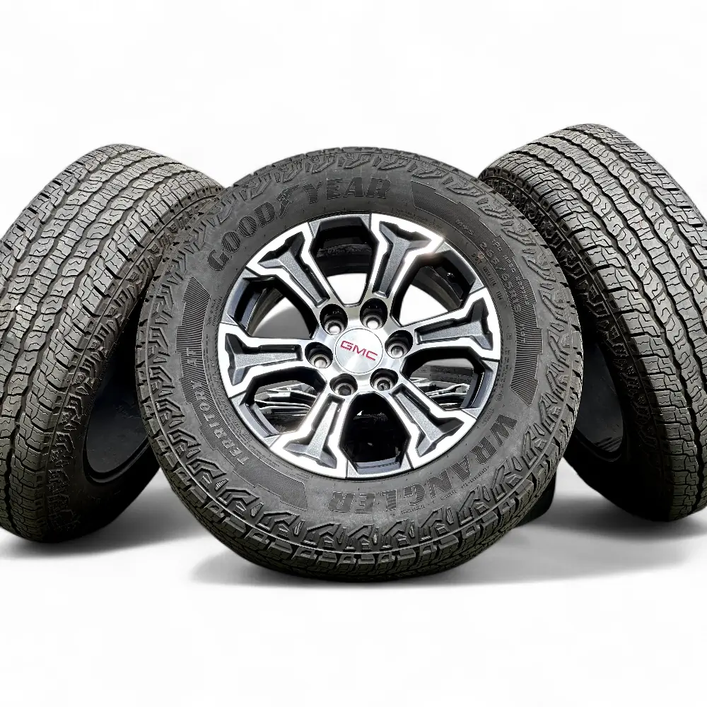 GMC + Goodyear - GMC 6 Spoke Charcoal Machined 18x8.5 Wheels 6x139.7 Rims with Goodyear Wrangler Territory AT 265/65R18 Tires - package - 18.0" diameter - 6x139.7