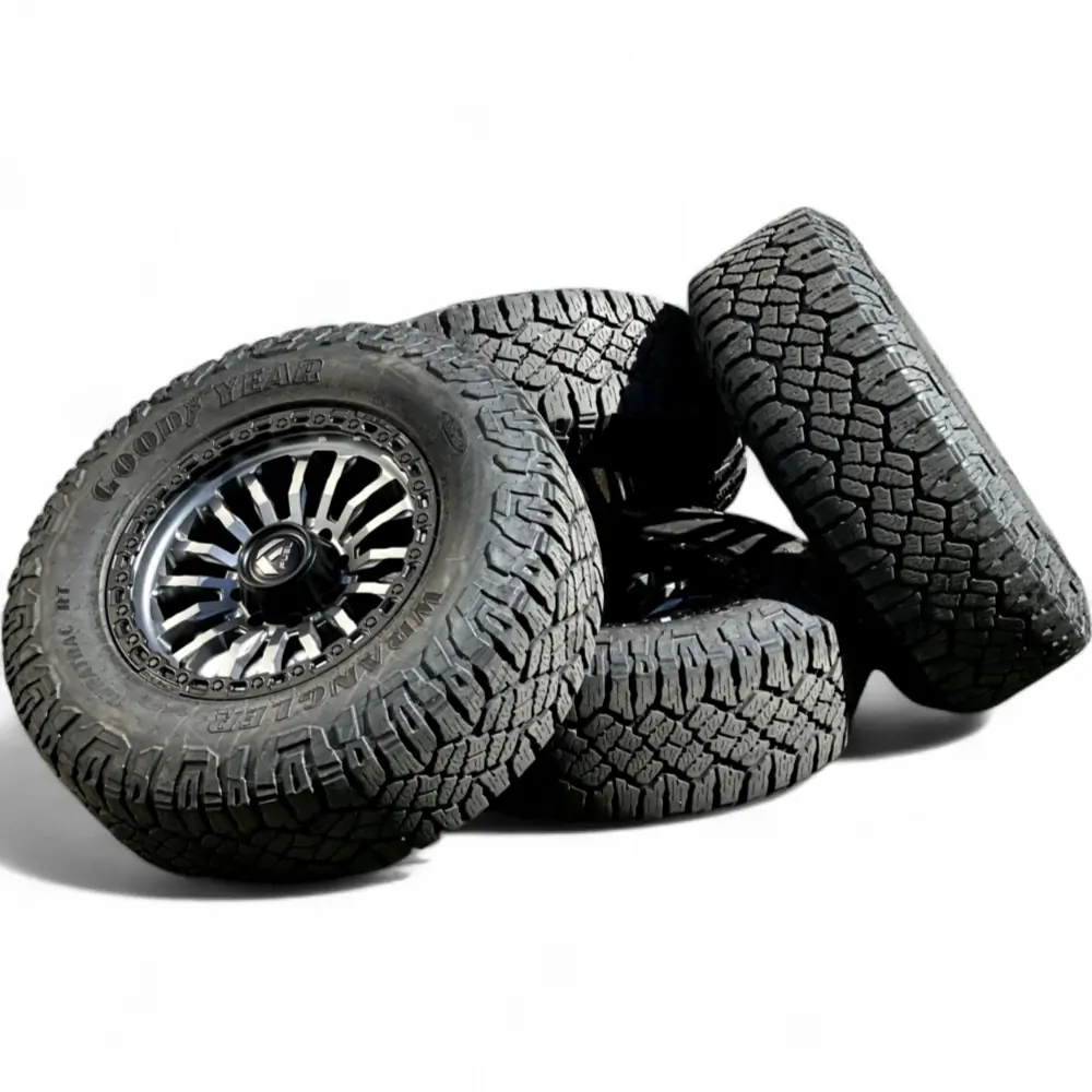fuel + Goodyear Fuel Rincon matte Gunmetal with Black Ring 20x9.0 Wheels 8x170 Rims with Goodyear Wrangler DuraTrac RT 37x12.50R20 Tires Wheel & Tire Package - View 4