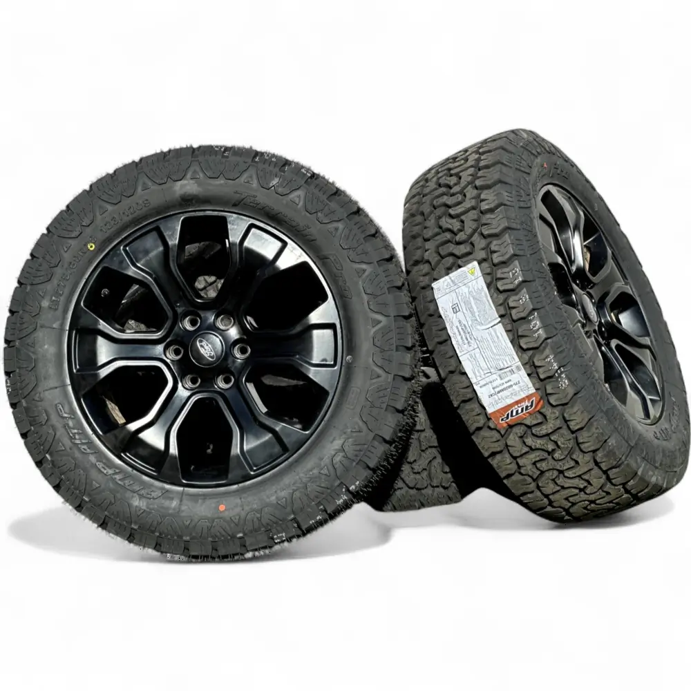 Ford + AMP Ford 6 Spoke Powder Coat Black 20x8.5 Wheels 6x135 Rims with AMP Terrain Pro A/T LT275/60R20 Tires Wheel & Tire Package - View 4