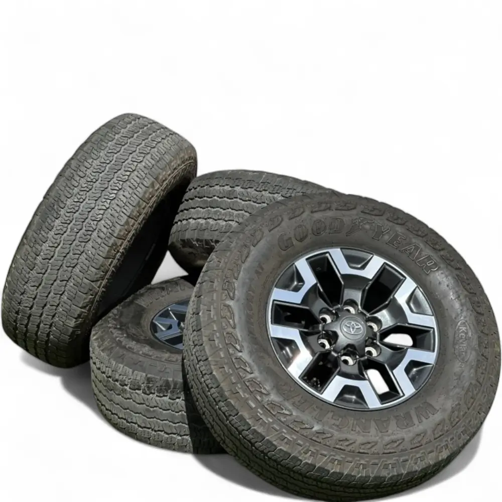 Toyota + Goodyear Toyota 6 Spoke Charcoal Machined 16x7.0 Wheels 6x139.7 Rims with Goodyear Wrangler Territory AT  Kevlar 265/70R16 Tires Wheel & Tire Package - View 4