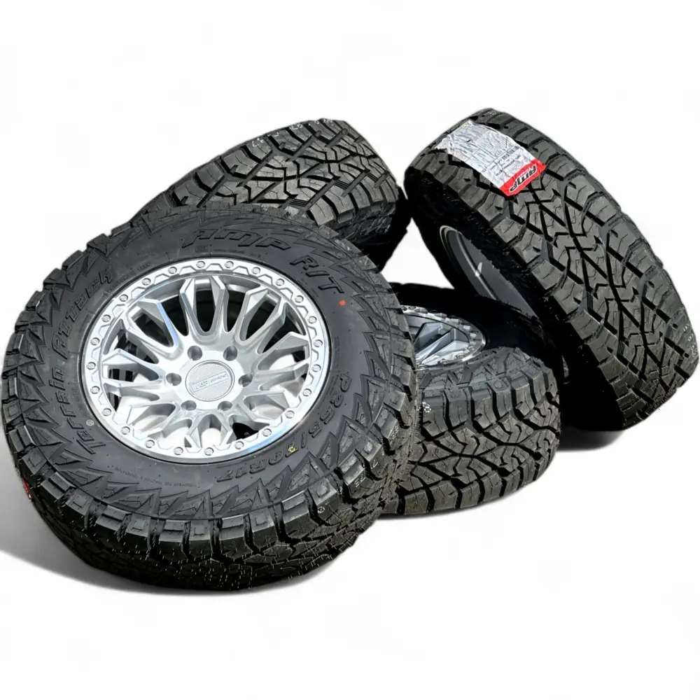 AGP + AMP AGP 304 Silver Machined 17x9.0 Wheels 6x139.7 Rims with AMP Terrain Attack R/T P265/70R17 Tires Wheel & Tire Package - View 5