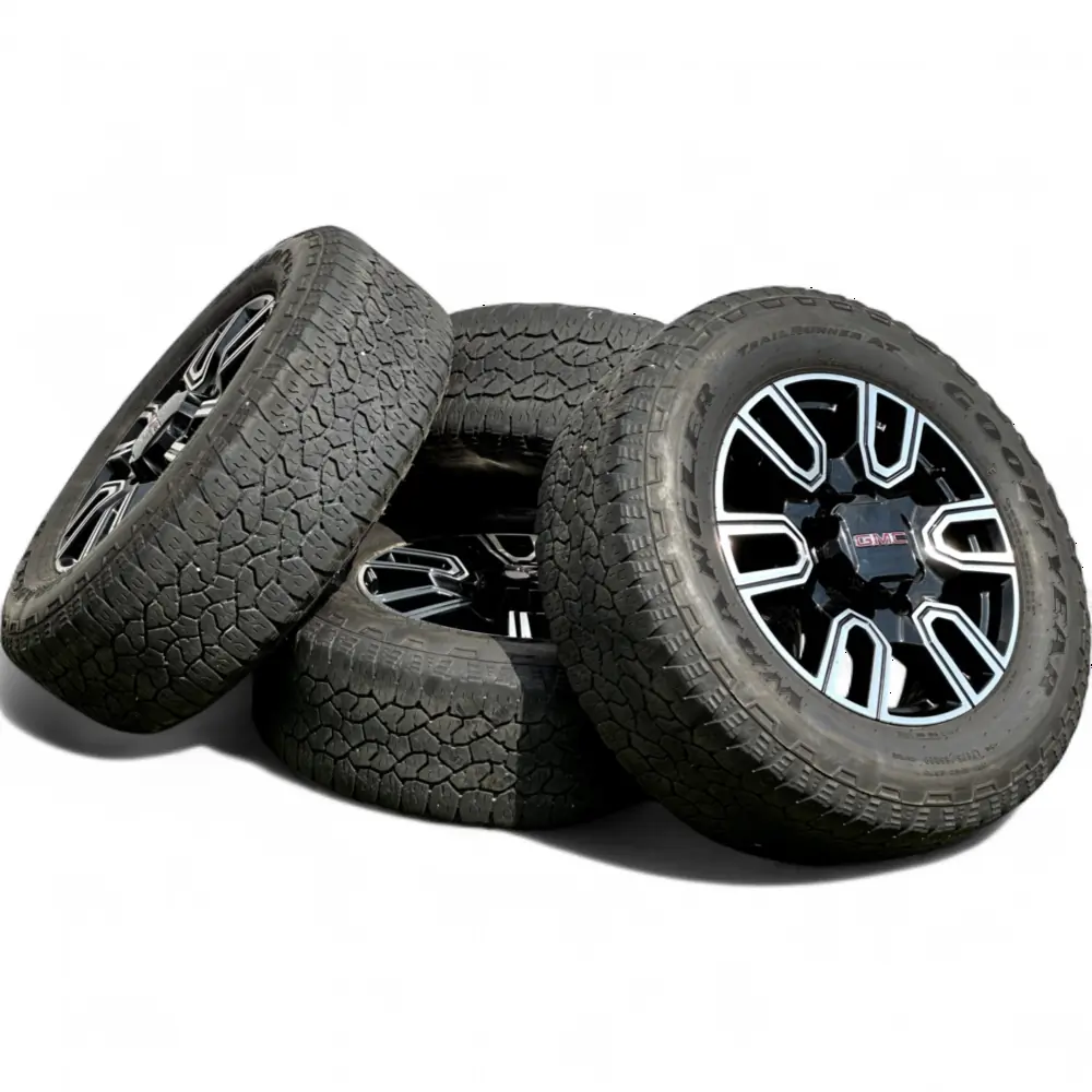 GMC + Goodyear GMC 12 spoke Black and MIlled 20x8.5 Wheels 8x180 Rims with Goodyear WRANGLER TRAILRUNNER AT LT 275/65R20 Tires Wheel & Tire Package - View 3