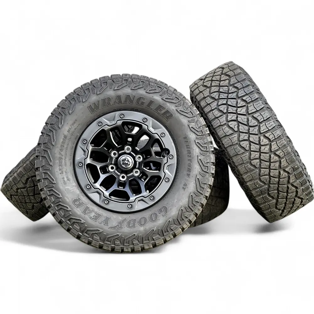 Dodge-Ram + Goodyear - OEM Dodge-Ram Beadlock Rims Black 18x9 Wheels 6x139.7mm with Goodyear Wrangler DuraTrac 325/65R18 Tires - package - 18.0" diameter - 6x139.7