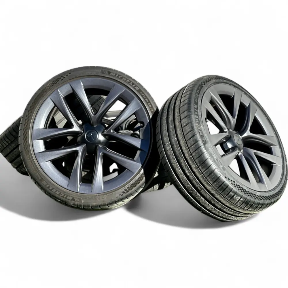 Tesla + Michelin Tesla 10 Spoke Powder Coat Charcoal 21x9.5 Wheels 5x120 Rims with Michelin Pilot Sport 4S 265/35R21 Tires Wheel & Tire Package - View 2