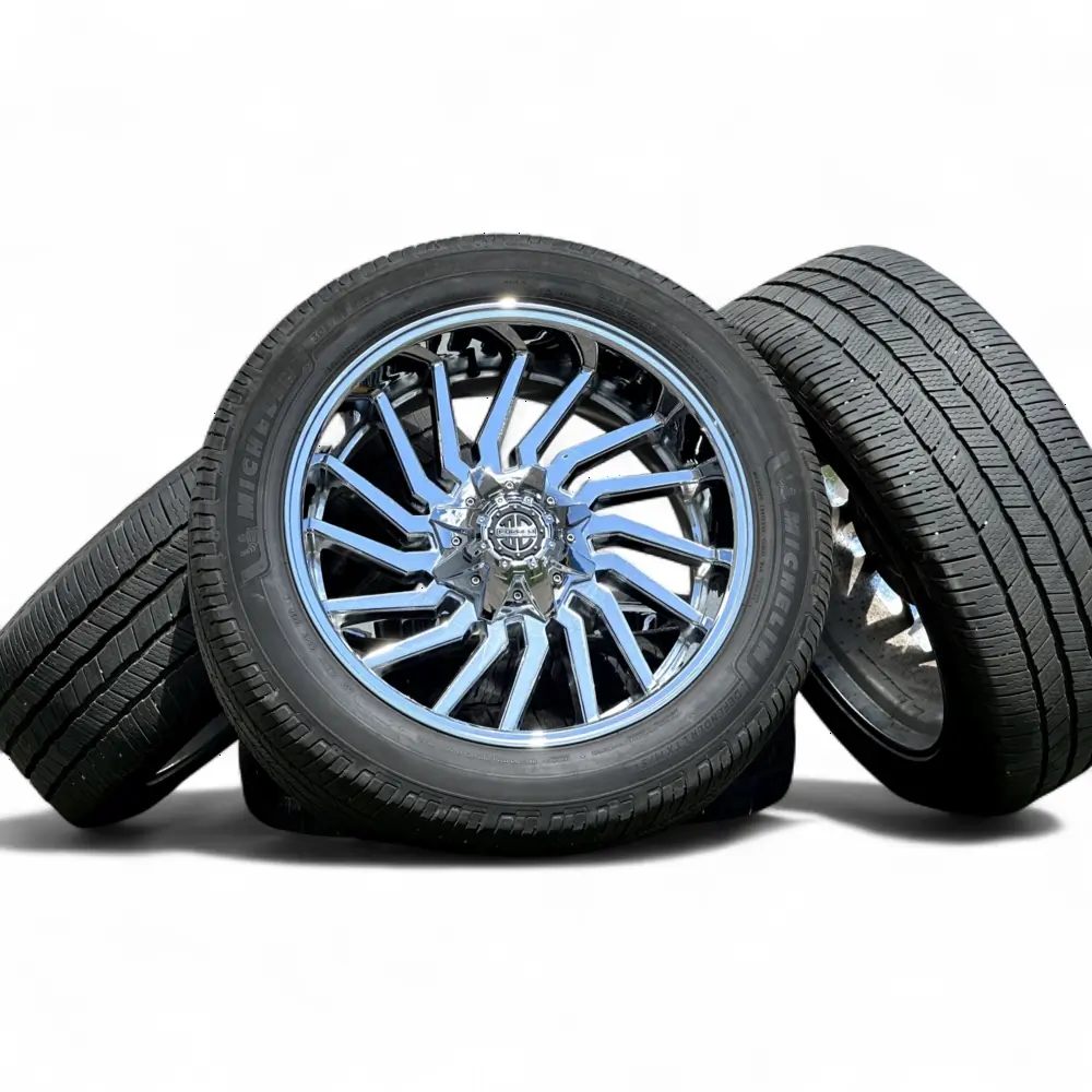xtreme xf-16 Chrome 22x10.0 Wheels 6x139.7 Rims with Michelin DEFENDER LTX M/S 2 305/45R22 Tires xtreme + Michelin xtreme xf-16 Chrome 22x10.0 Wheels 6x139.7 Rims with Michelin DEFENDER LTX M/S 2 305/45R22 Tires Wheel & Tire Package