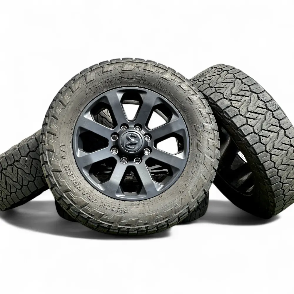 Dodge-Ram + Nitto - Dodge-Ram 8 Spoke Powder Coat Black 20x8.0 Wheels 8x165.1 Rims with Nitto Recon Grappler A/T 275/65R20 Tires - package - 20.0" diameter - 8x165.1