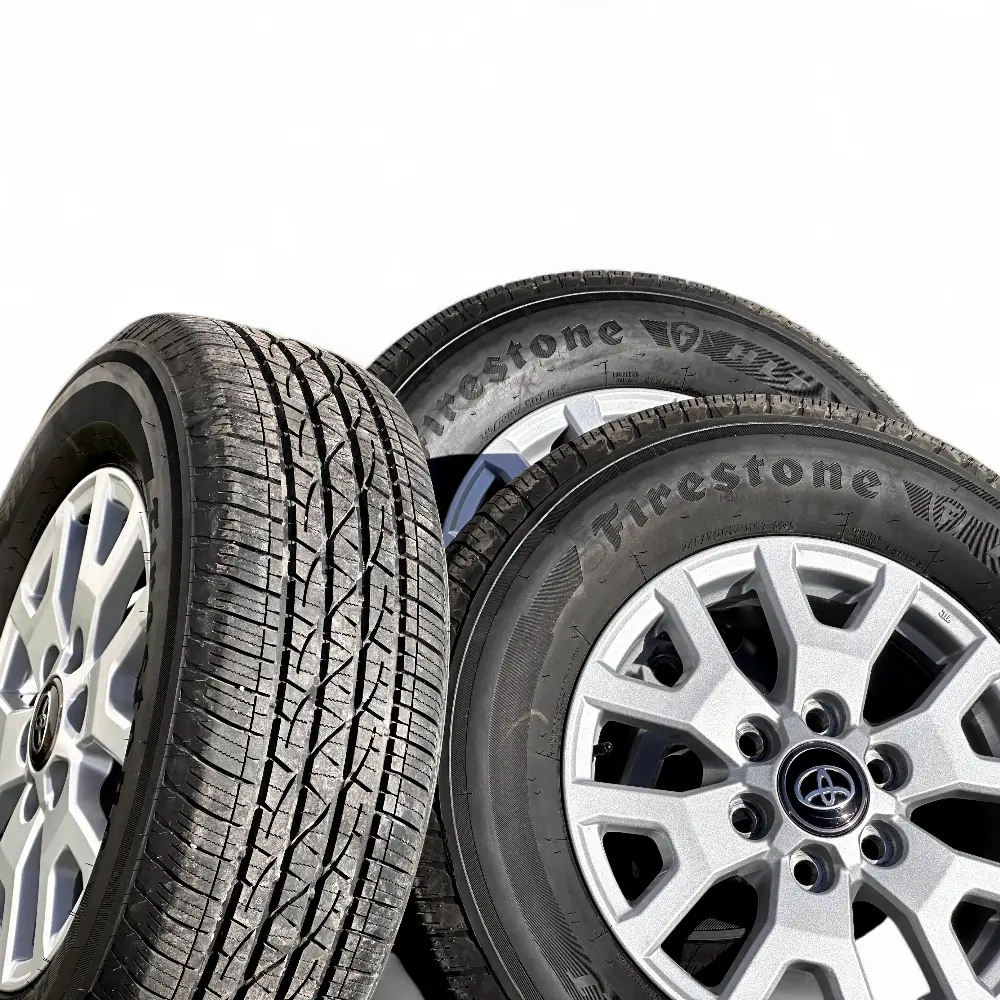 Toyota + Firestone Toyota 6 Split Spoke Powder Coat Silver 17x7.0 Wheels 6x139.7 Rims with Firestone Destination LE3 245/70R17 Tires Wheel & Tire Package - View 5