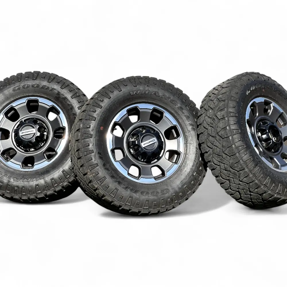 Ford + Goodyear Ford 8 Spoke Grey Machined 18x8.0 Wheels 8x170 Rims with Goodyear Wrangler DuraTrac 285/75R18 Tires Wheel & Tire Package - View 5
