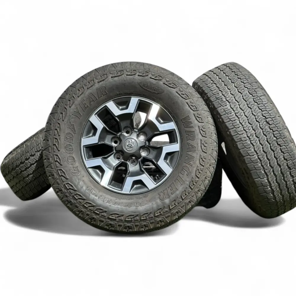 Toyota + Goodyear Toyota 6 Spoke Charcoal Machined 16x7.0 Wheels 6x139.7 Rims with Goodyear Wrangler Territory AT  Kevlar 265/70R16 Tires Wheel & Tire Package - View 5