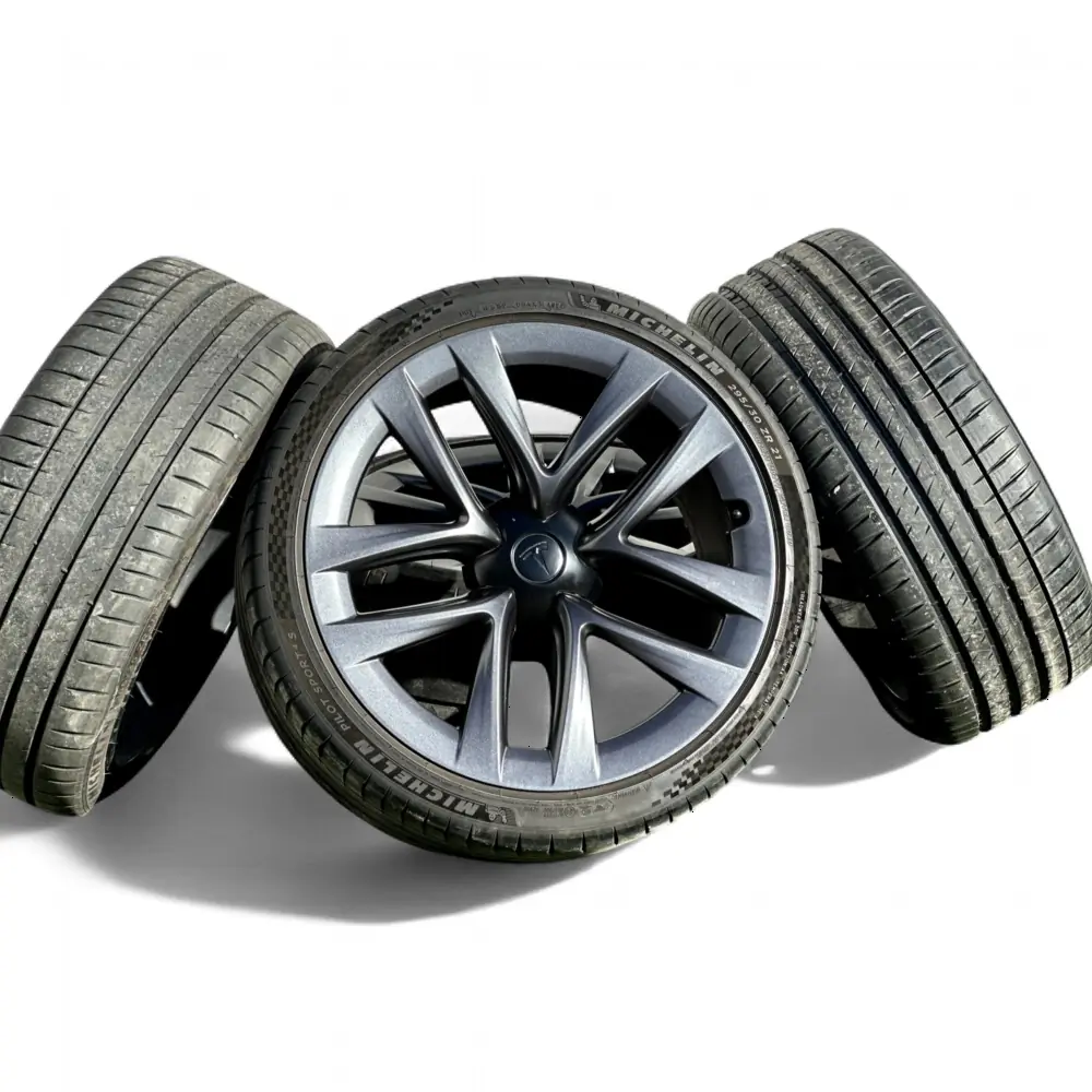 Tesla + Michelin Tesla 10 Spoke Powder Coat Charcoal 21x9.5 Wheels 5x120 Rims with Michelin Pilot Sport 4S 265/35R21 Tires Wheel & Tire Package - View 3