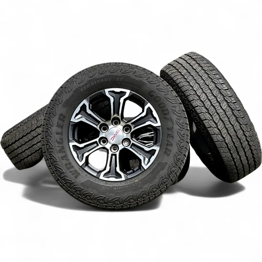 GMC + Goodyear GMC 6 Spoke Charcoal Machined 18x8.5 Wheels 6x139.7 Rims with Goodyear Wrangler Territory AT 265/65R18 Tires Wheel & Tire Package - View 3