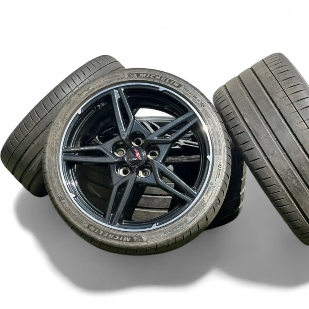 Chevrolet + Michelin Chevrolet 5 Double Spoke Powder Coat Black w/ Machined Lip 19x8.5 Wheels 5x120 Rims with Michelin Pilot Sport 4S 245/35R19 Tires Wheel & Tire Package - View 3