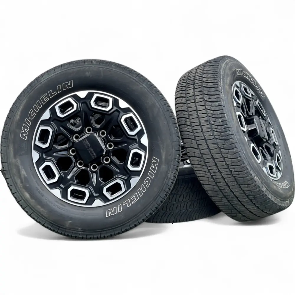 GMC + Michelin GMC 16 Slot Black Machined 20x8.5 Wheels 8x180 Rims with Michelin LTX A/T 2 275/65R20 Tires Wheel & Tire Package - View 2