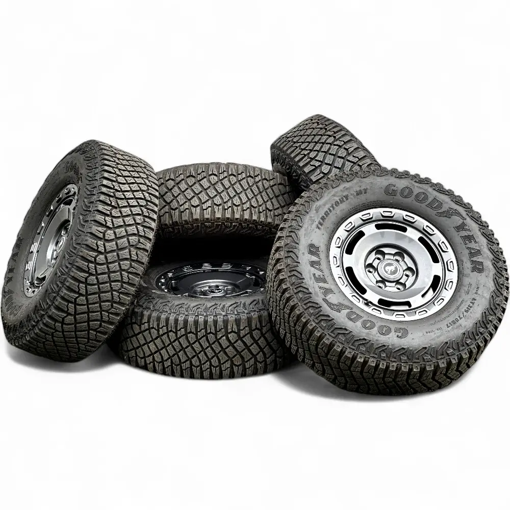 Ford + Goodyear Ford 6 Slot Powder Coat Charcoal 17x8.5 Wheels 6x139.7 Rims with Goodyear Wrangler Territory MT 315/70R17 Tires Wheel & Tire Package - View 2