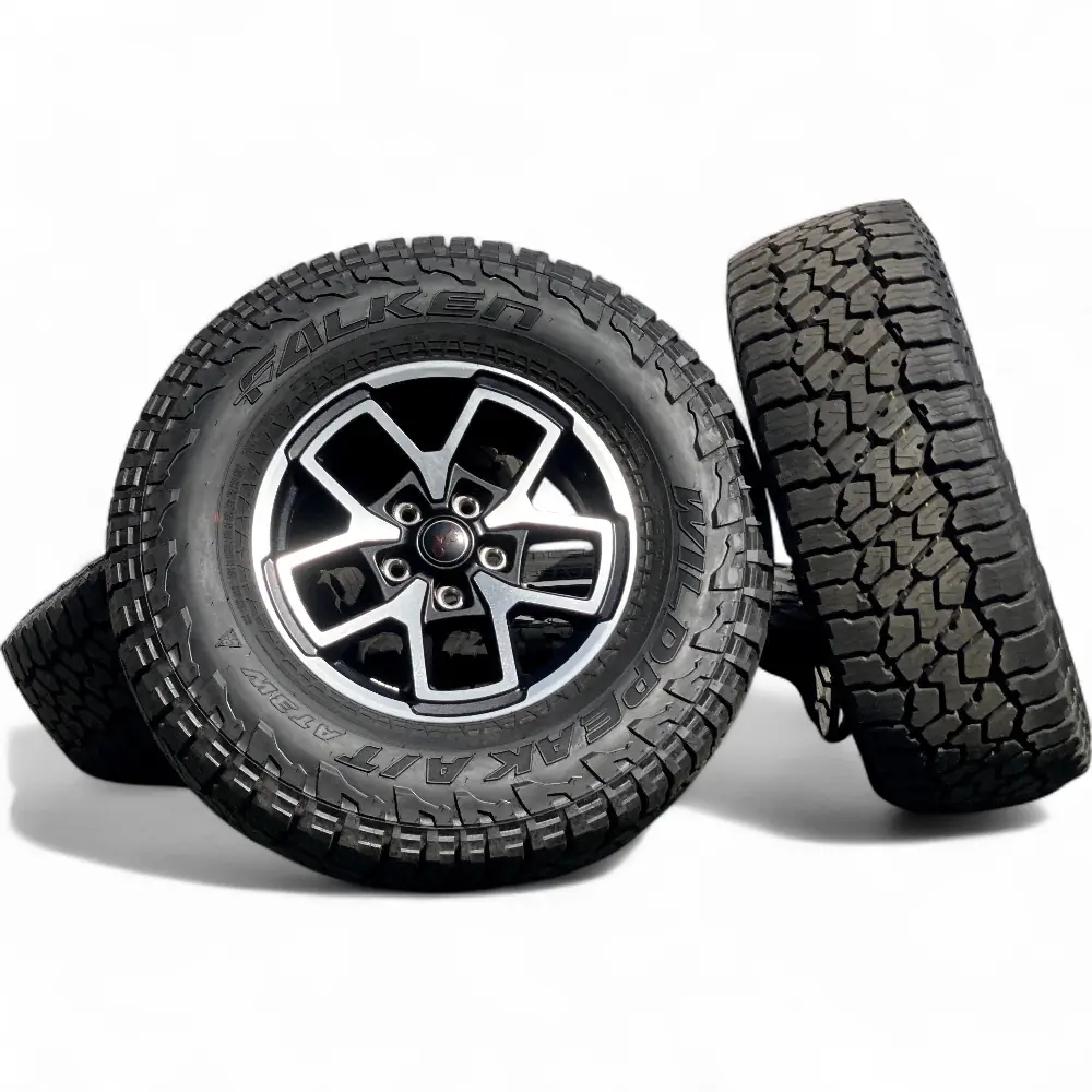 Jeep + Falken Jeep 10 Spoke Black Machined 17x7.5 Wheels 5x127 Rims with Falken Wildpeak A/T3W 285/70R17 Tires Wheel & Tire Package - View 2