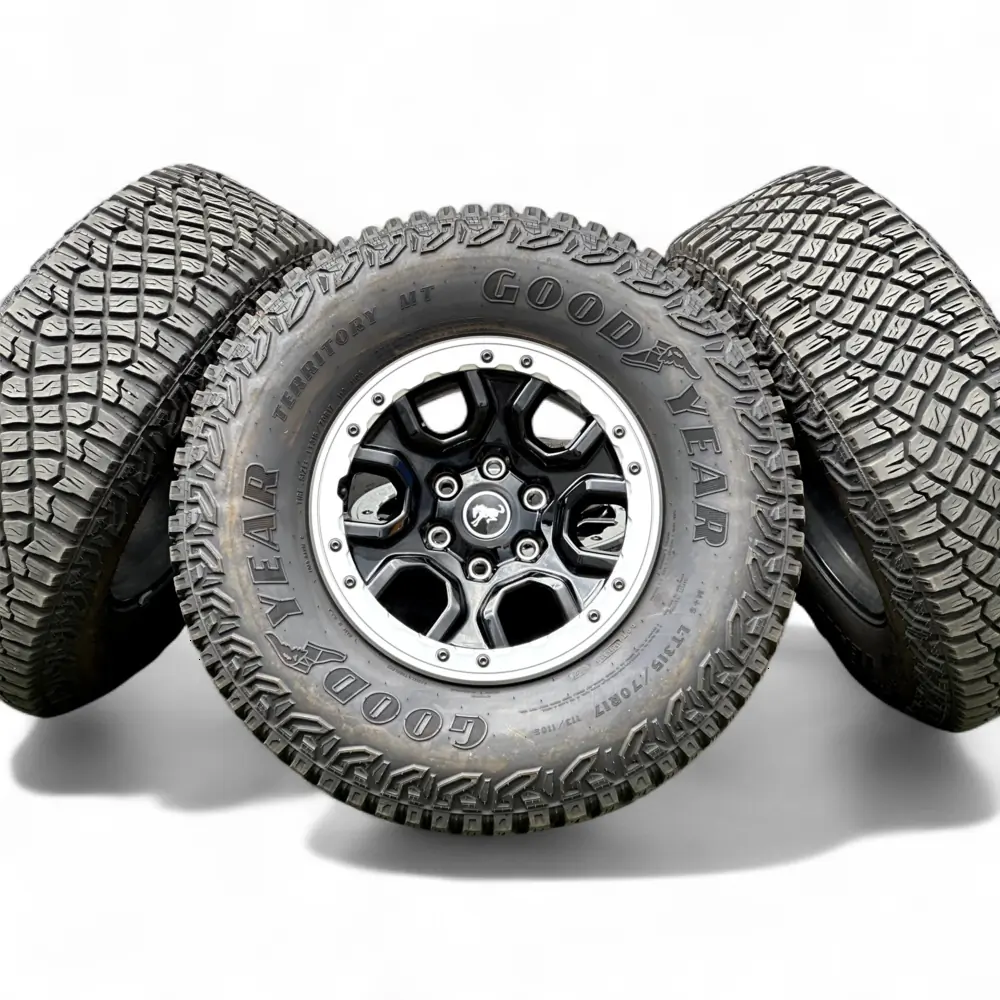 Ford + Goodyear Ford 6 Spoke Powder Coat Black 17x8.5 Wheels 6x139.7 Rims with Goodyear Wrangler Territory MT 315/70R17 Tires Wheel & Tire Package - View 6
