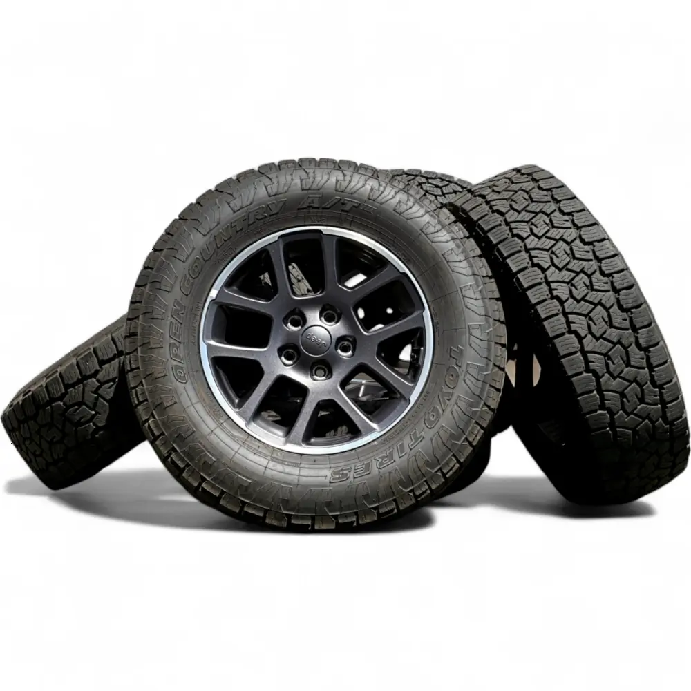 Jeep 10 Spoke Powder Coat Charcoal w/ Machined Lip 18x7.5 Wheels 5x127 Rims with Toyo Open Country A/T III 265/70R18 Tires Jeep + Toyo Jeep 10 Spoke Powder Coat Charcoal w/ Machined Lip 18x7.5 Wheels 5x127 Rims with Toyo Open Country A/T III 265/70R18 Tires Wheel & Tire Package