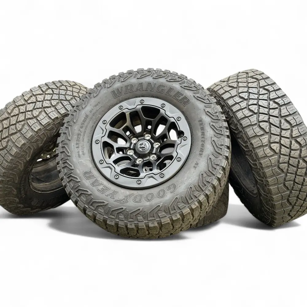Dodge-Ram + Goodyear OEM Dodge-Ram Beadlock Rims Black 18x9 Wheels 6x139.7mm with Goodyear Wrangler DuraTrac 325/65R18 Tires Wheel & Tire Package - View 3