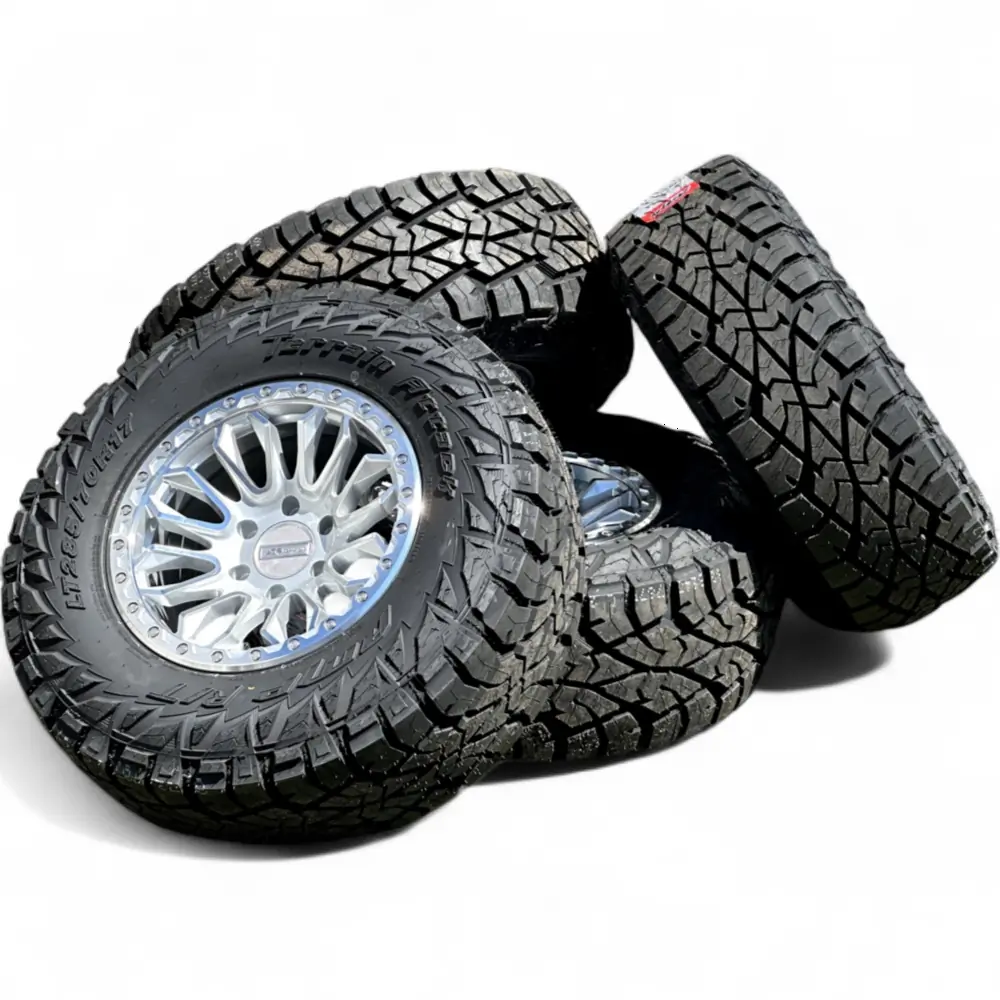 AGP + AMP AGP 304 Silver Machined 17x9.0 Wheels 6x139.7 Rims with AMP Terrain Attack R/T LT285/70R17 Tires Wheel & Tire Package - View 3