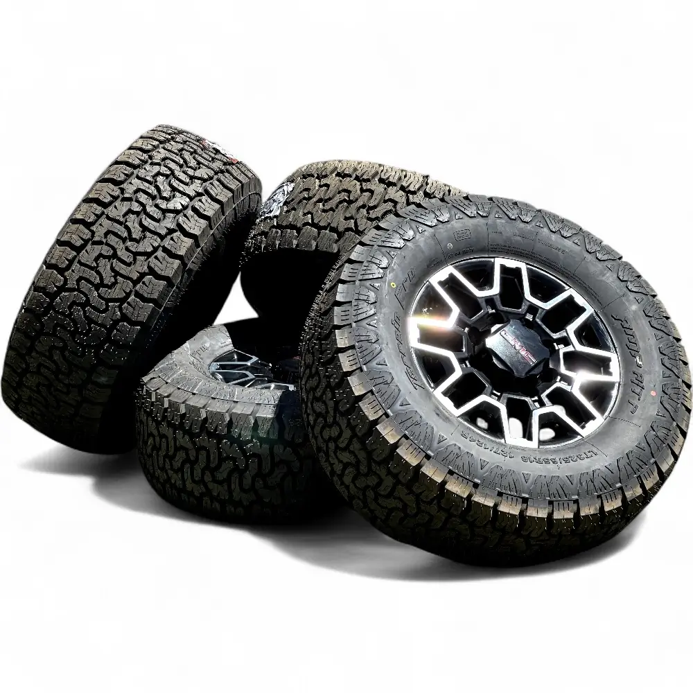 GMC + AMP GMC 8 Split Spoke Black Machined 18x9.0 Wheels 8x180 Rims with AMP Terrain Pro A/T LT325/65R18 Tires Wheel & Tire Package - View 6