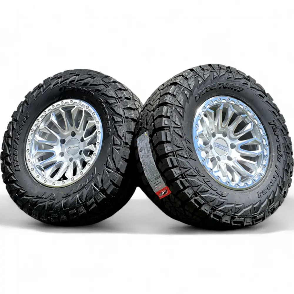 AGP + AMP AGP 304 Silver Machined 17x9.0 Wheels 6x139.7 Rims with AMP Terrain Attack R/T LT285/70R17 Tires Wheel & Tire Package - View 2