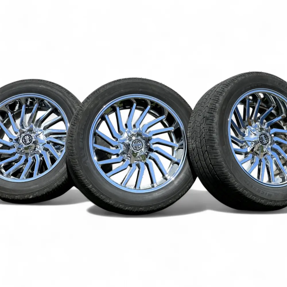 xtreme + Michelin xtreme xf-16 Chrome 22x10.0 Wheels 6x139.7 Rims with Michelin DEFENDER LTX M/S 2 305/45R22 Tires Wheel & Tire Package - View 3