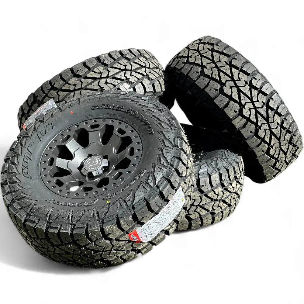 Black Rhino + AMP Black Rhino Warlord Gunmetal 17x9.0 Wheels 5x127 Rims with AMP Terrain Attack R/T 35X12.50R17LT Tires Wheel & Tire Package - View 5