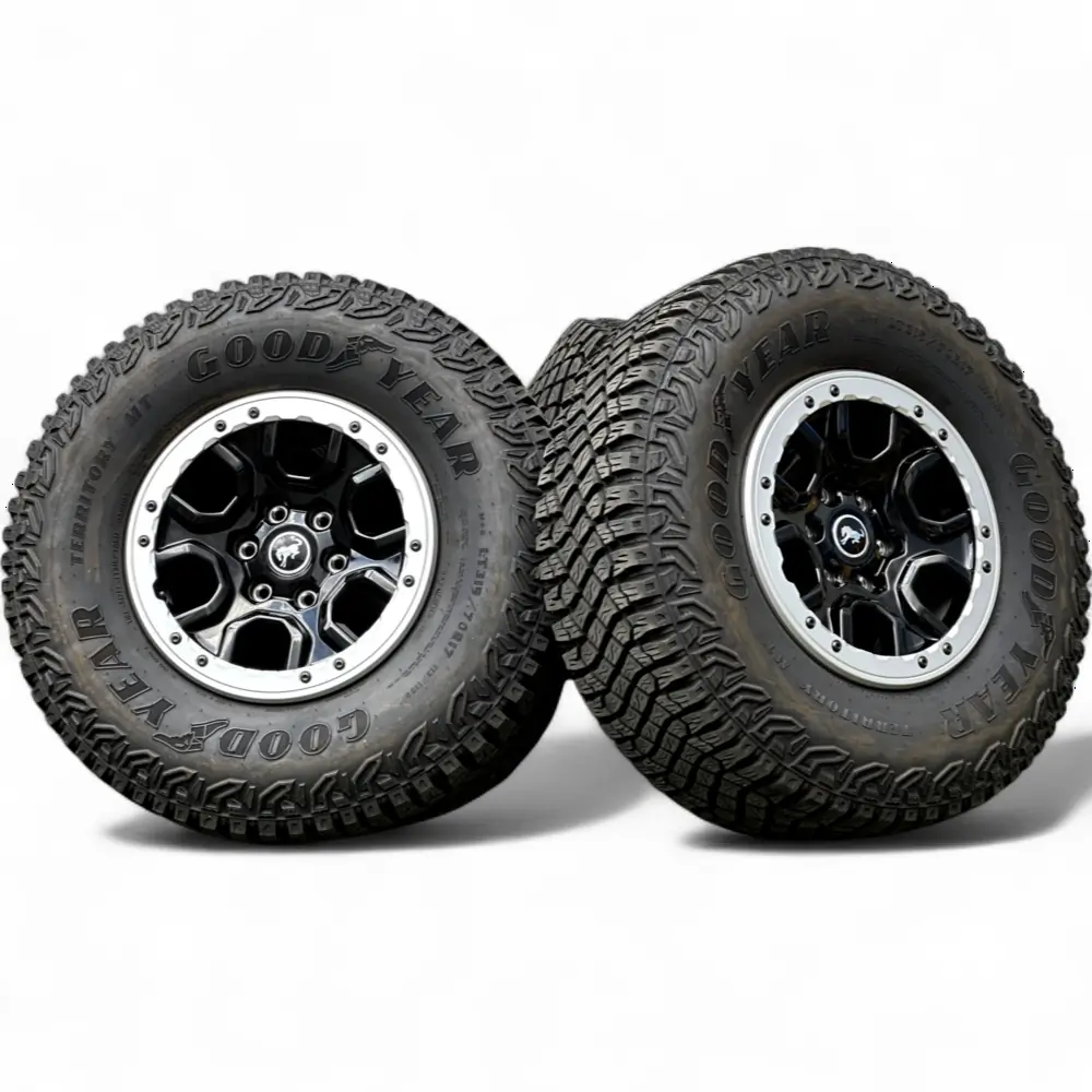 Ford + Goodyear Ford 6 Spoke Powder Coat Black 17x8.5 Wheels 6x139.7 Rims with Goodyear Wrangler Territory MT 315/70R17 Tires Wheel & Tire Package - View 2