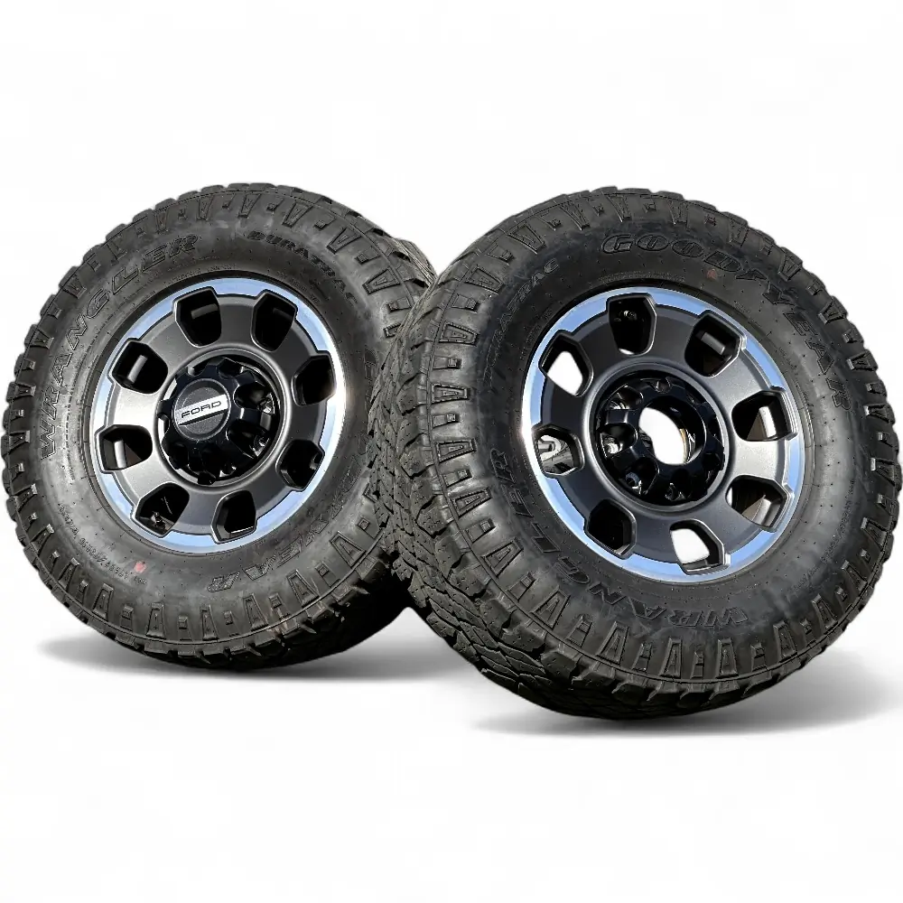 Ford + Goodyear Ford 8 Spoke Grey Machined 18x8.0 Wheels 8x170 Rims with Goodyear Wrangler DuraTrac 285/75R18 Tires Wheel & Tire Package - View 2