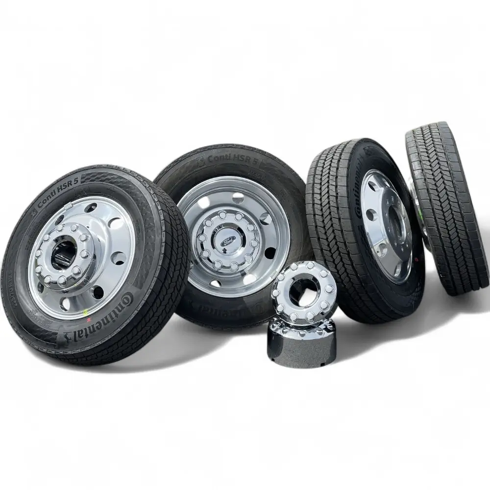 Ford + Continental Ford 8 Hole Polished 19.5x6 Wheels 10x225 Rims with Continental Conti HSR 5 225/70R19.5 Tires Wheel & Tire Package - View 5