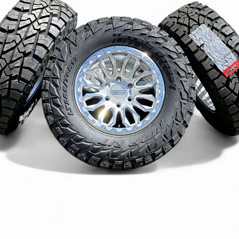 AGP + AMP AGP 304 Silver Machined 17x9.0 Wheels 6x139.7 Rims with AMP Terrain Attack R/T LT285/70R17 Tires Wheel & Tire Package - View 4